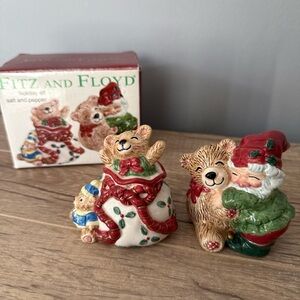 2003 FITZ AND FLOYD Holiday Elf Bear Santa Salt Pepper Shakers Christmas BOX